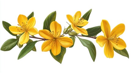 Fototapeta premium St Johns wort clipart, element, 3D illustration, realistic, isolated on white background