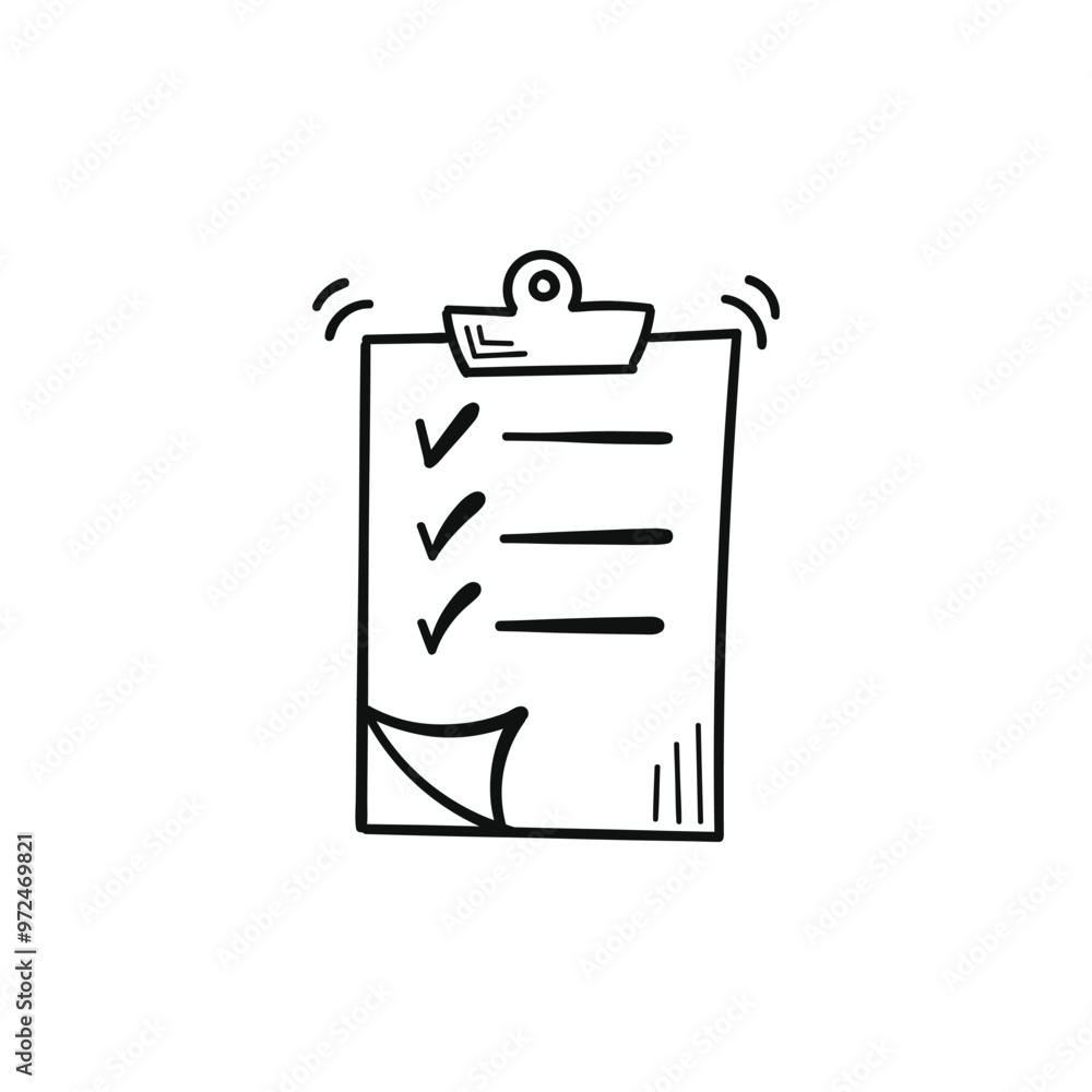 Poster hand drawn memo paper sheet icon in flat style. checklist vector illustration on isolated background