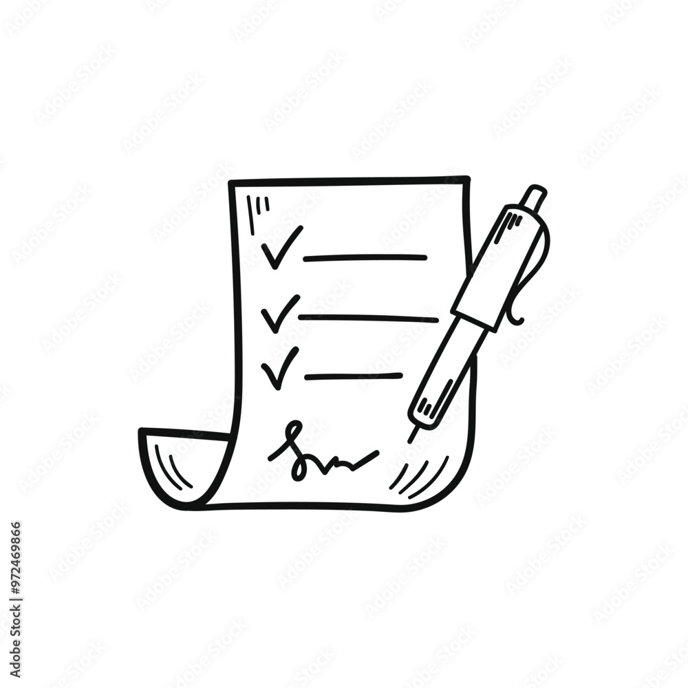 Poster hand drawn memo paper sheet icon in flat style. checklist vector illustration on isolated background