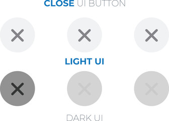 Close Button icons cancel kit in vector. UI elements in Colour variants of Dark and light