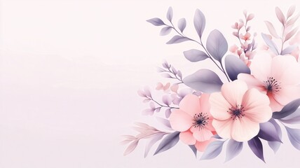 Obraz premium A beautiful arrangement of soft pink flowers and delicate leaves on a gentle background, perfect for floral designs and wallpapers.