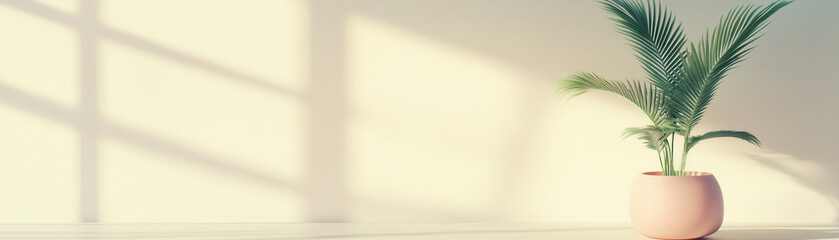 A modern interior with a potted plant creating a calming atmosphere. Perfect for home decor and relaxation themes.