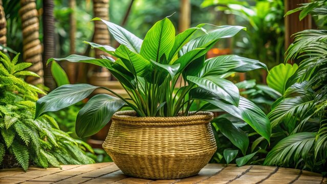 A delicate, white-blossomed planta cuna de moises plant thrives in a sun-kissed clearing, its emerald leaves and