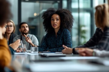 Confident African Business woman Presenting in  Meeting  at Modern Corporate Workplace