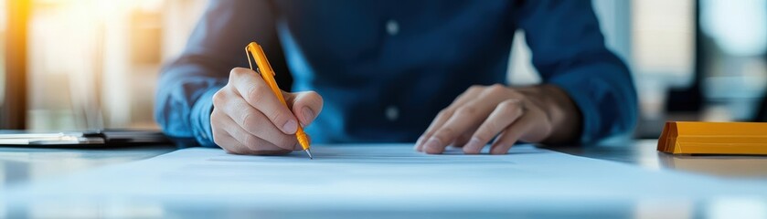 Fototapeta premium Executive signing a financial contract with a team, showcasing corporate obligation and financial planning corporate duty, financial obligation, agreement signing