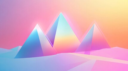 Abstract background with colorful triangles and glowing lines in the shape of mountains, a futuristic design concept for a banner or poster.