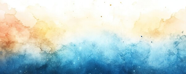 Dramatic sunset sky watercolor background - Vibrant gold yellow and deep blue abstract cloudy wash, ideal for inspirational, motivational and spiritual themed designs, quotes, social media and more