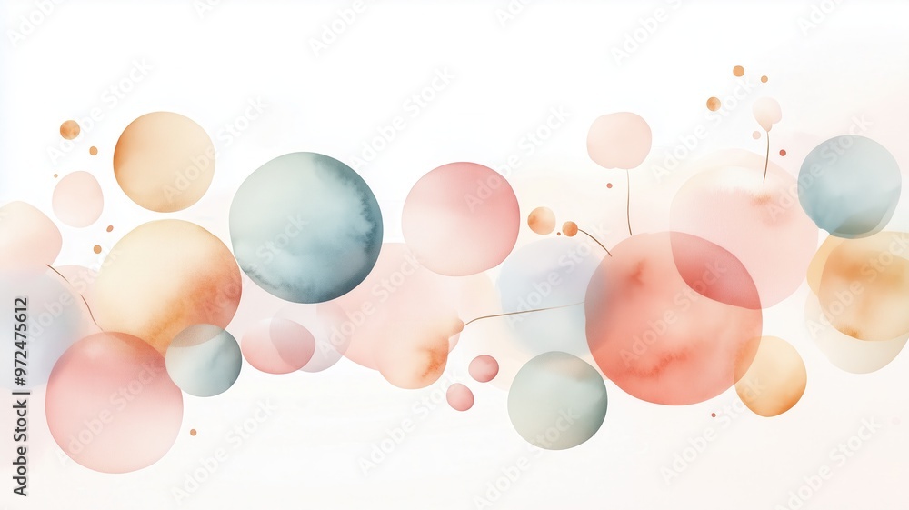Poster soft watercolor circles in pastel tones create a gentle and calming background, perfect for various 