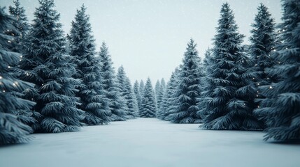 Fototapeta premium Snowy Forest Path with Christmas Lights