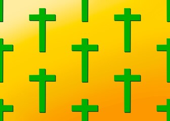 Seamless pattern with crosses. Pattern with crosses in green and yellow colors. Cross silhouette.