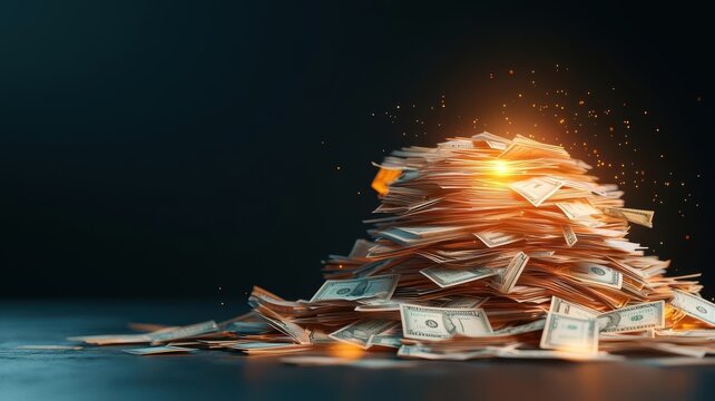 A glowing trap disguised as a pile of money, ready to spring on anyone who steps too close, illustrating the deceitful nature of financial traps