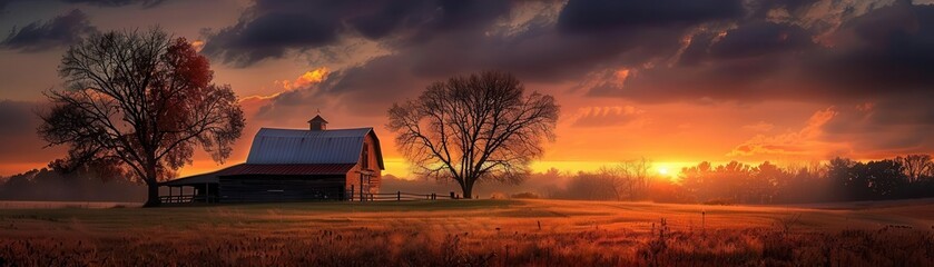 Rustic barn in a rural landscape, charming and weathered, Rural, Earth tones, Photograph, Country life