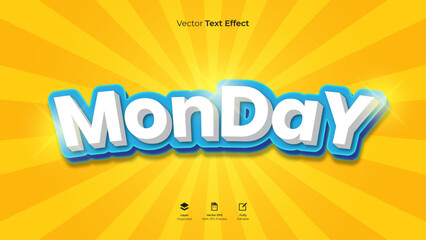 Monday editable 3d text effect template vector typography design