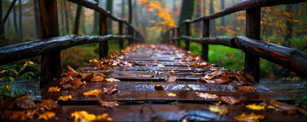 Rustic wooden bridge over a stream, charming and serene, Rural, Earth tones, Photograph, Country detail