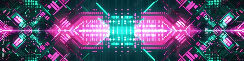 Aufkleber a futuristic digital glitch abstract background with symmetrical patterns of pixelated neon pink and