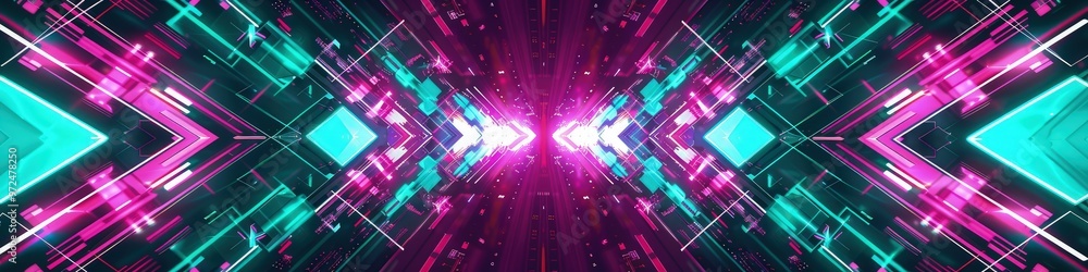 Aufkleber a futuristic digital glitch abstract background with symmetrical patterns of pixelated neon pink and