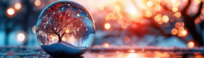 Snow globe with a festive scene, magical and nostalgic, Holiday, Cool tones, Photograph, Seasonal charm