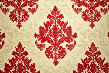 Abstract, baroque wallpaper pattern design. Red floral Victorian wallpaper background wall in grunge vintage / retro style.