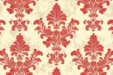 Abstract, baroque wallpaper pattern design. Red floral Victorian wallpaper background wall in grunge vintage / retro style.