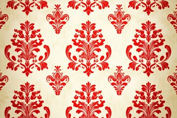 Abstract, baroque wallpaper pattern design. Red floral Victorian wallpaper background wall in grunge vintage / retro style.