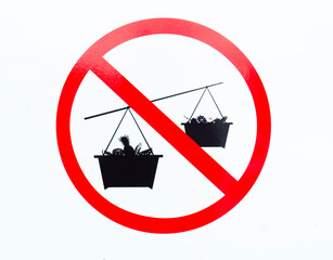 A red prohibition sign on a white background indicating no children allowed in the basket lift for safety reasons.