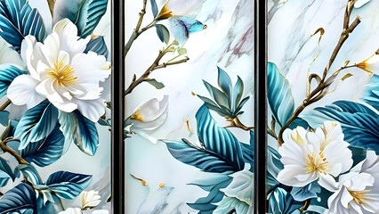  a set of floral compositions with white and blue flowers