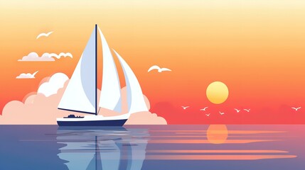 Sailboat at Sunset on Calm Waters