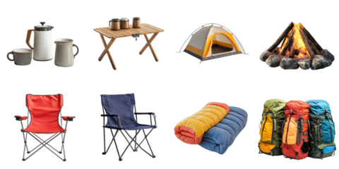 Camping equipment white background png transparent vacation concept using for decoration.