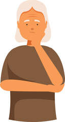 Thoughtful senior woman holding her chin, expressing deep thought and contemplation