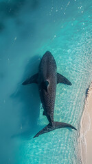 Aerial View of a Shark Swimming Near the Shore in Tropical Waters