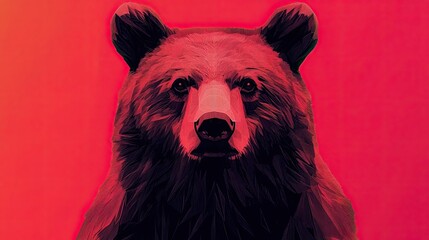 26. A minimalist geometric portrait of a bear, with the body created from simple, overlapping shapes and the eyes represented by small, precise triangles