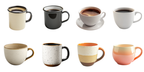 Cup of coffee png isolated set in 3d transparent using for all purpose.