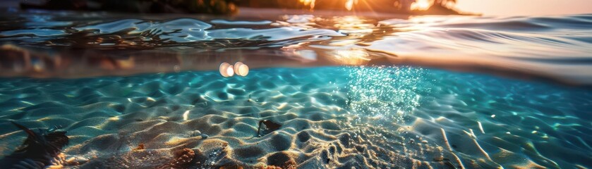 Tranquil lagoon with crystal clear water, serene and inviting, Nature, Cool tones, Photograph, Natural beauty