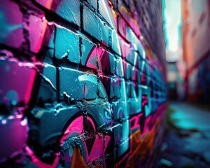 Vibrant graffiti on a city wall, dynamic and artistic, Urban, Bright hues, Photograph, Street culture