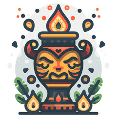 Vector illustration of traditional indian candle in pot on white background.