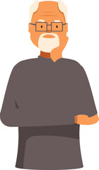 Senior man with glasses and a beard holding his chin with his hand, looking thoughtfully