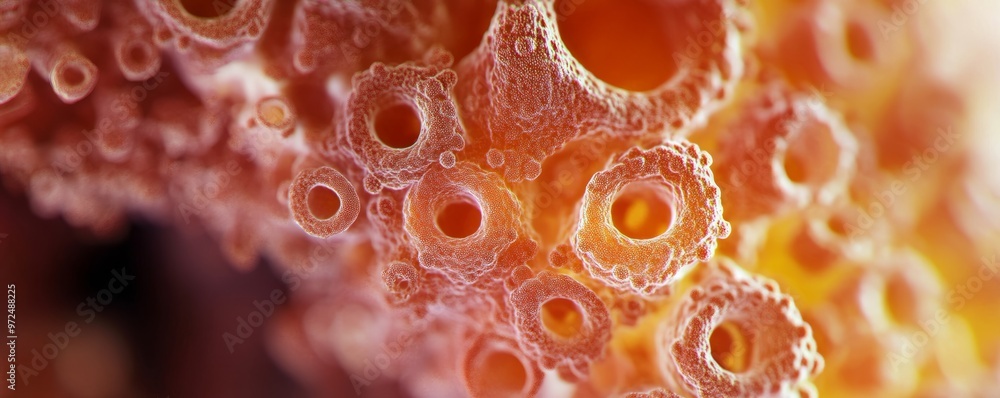 Poster microscopic close-up of monkeypox virus, macro detail generative ai