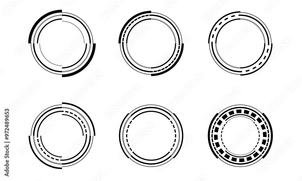 Poster set of sci fi black circle user interface elements technology futuristic design modern creative on w
