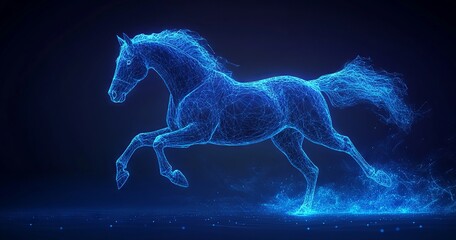 Fototapeta premium Dynamic Digital Art Neon Blue Glowing Horse in Motion