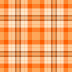 Store plaid tartan background, curtain vector pattern texture. Simplicity check seamless textile fabric in orange and bisque colors.