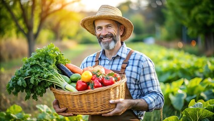 Fototapeta premium Cheerful Farmer With Organic Vegetables