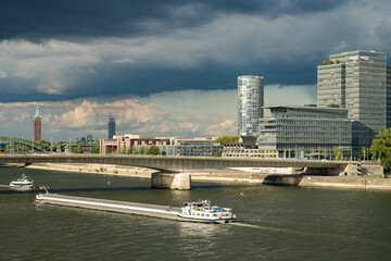 Cologne Skyline in Autumn with Lanxess tower and Köln Sky