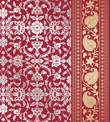 wedding card design, traditional paisley floral pattern , royal India	