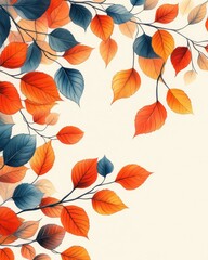 Fototapeta premium Vibrant leaves in shades of orange and blue create a stunning abstract design