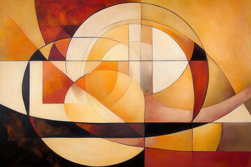 Geometric shapes, lines and geometric shapes with organic, abstract, warm colors overlaid with dotted textures and dynamic lines, ideal for creative backgrounds.