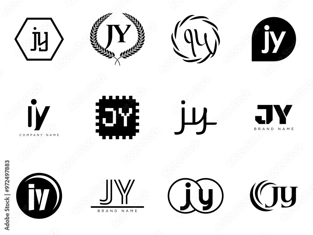 Fototapete JY logo company template. Letter j and y logotype. Set different classic serif lettering and modern bold text with design elements. Initial font typography.