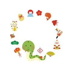 巳年のイラストのフレーム