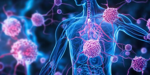 Cancer cells spreading through the body.