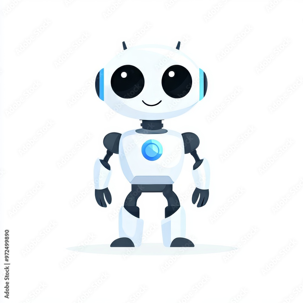 Poster a robot computer with digital glowing eyes, a cyberspace machine, a bionic humanoid robot with stock