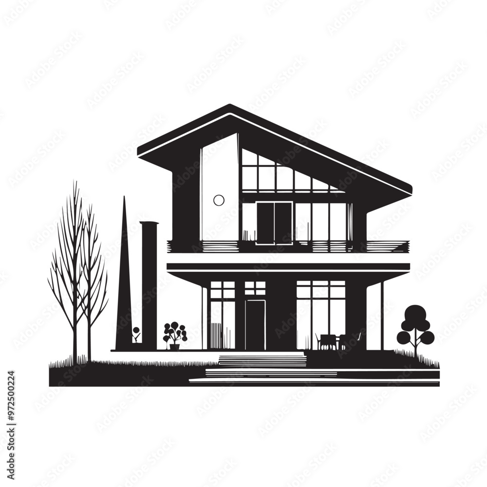 Wall mural modern house silhouette. modern house logo, icon vector design.